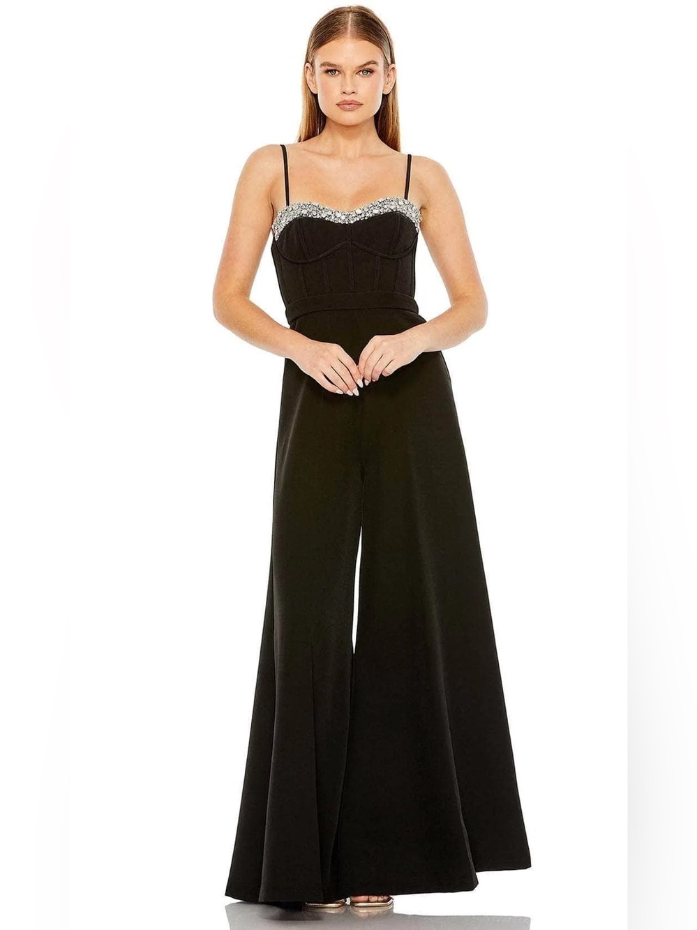 MAC DUGGAL Wide-Leg Jumpsuit with Embellished Bust